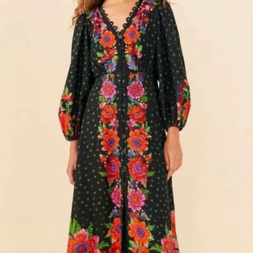 Farm Rio Blooming Garden Black Maxi Dress